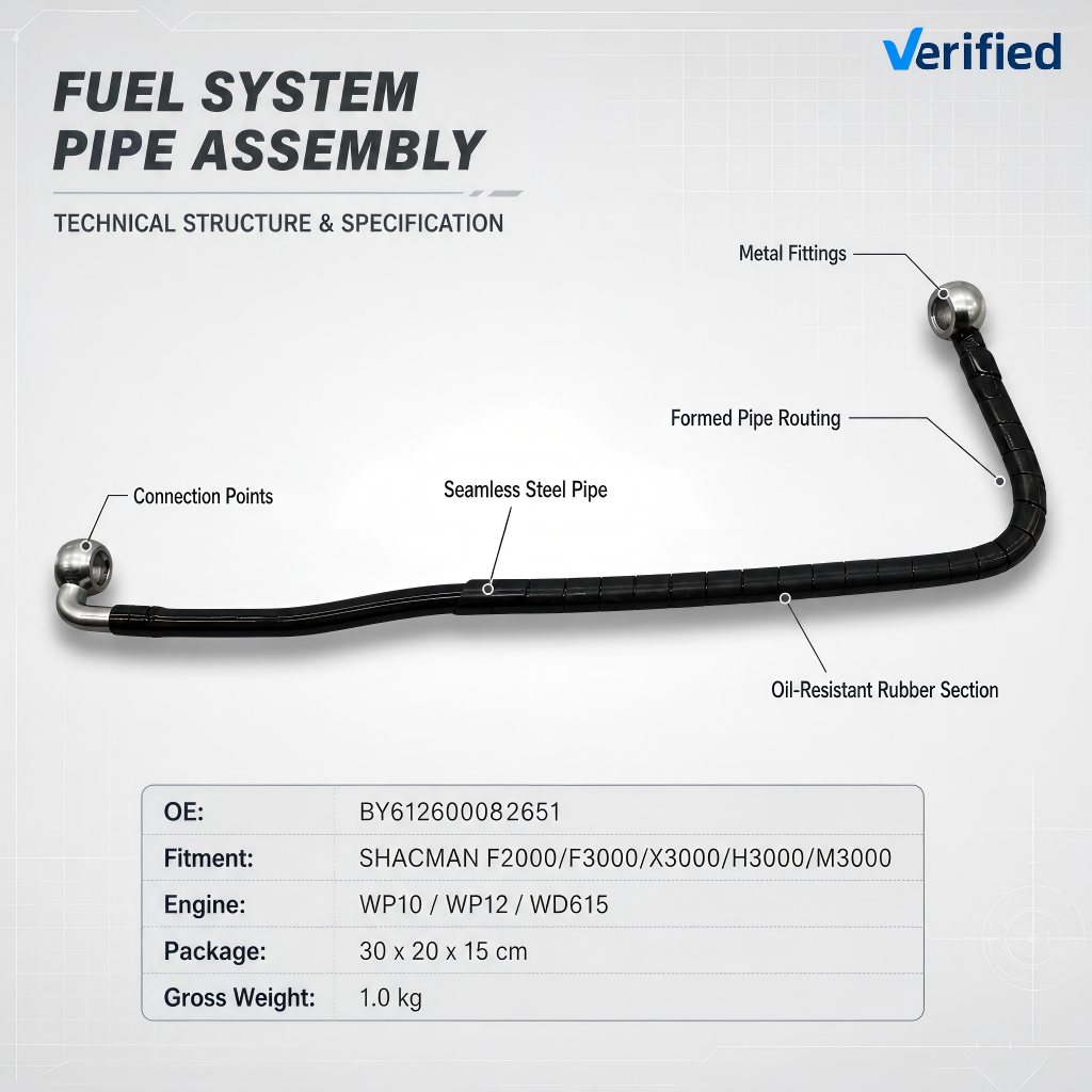 Fuel Injection Pump Return Pipe BY612600082651 for SHACMAN F2000 F3000 X3000 H3000 M3000 Weichai WP10 WD615